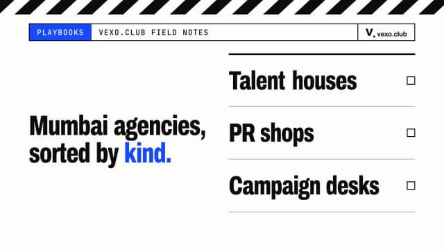 Talent houses, PR shops and campaign desks as a ruled list — influencer marketing agency in Mumbai, vexo.club