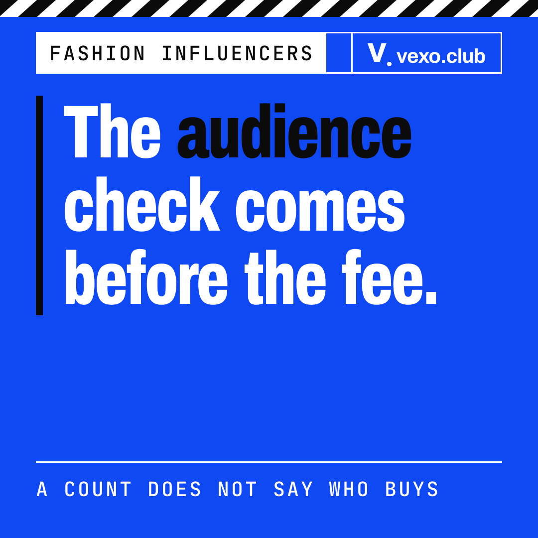 Quote card: the audience check comes before the fee — a follower count does not say who buys from fashion influencers
