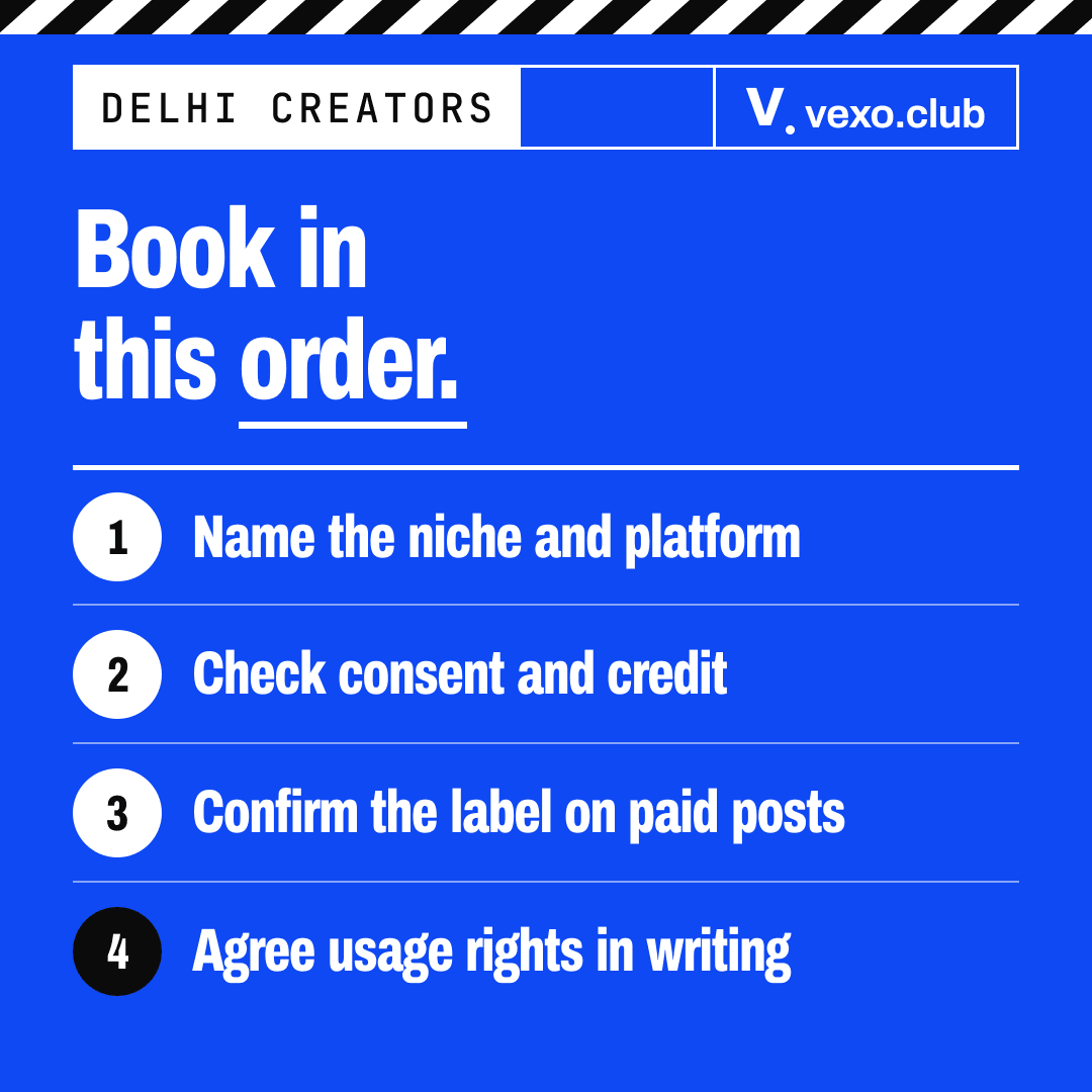 Steps a brief for a female content creator in Delhi NCR settles: niche, consent, label, usage rights