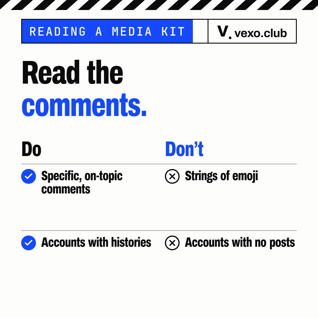 Do and do-not pairs for reading influencer comments: specific replies from accounts with histories, not emoji strings