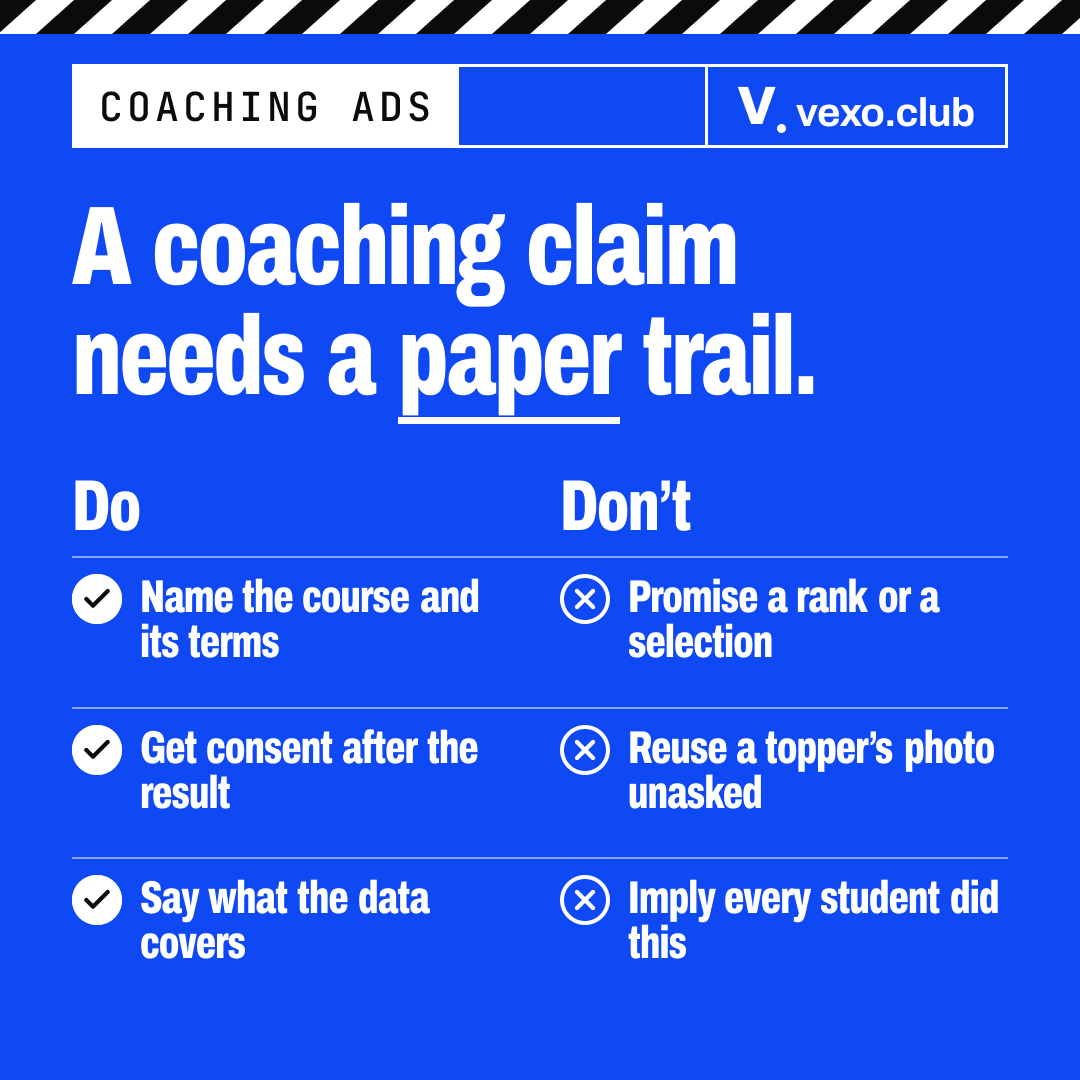 Do and do not pairs for coaching advertising: terms not ranks, consent after the result, data not implication