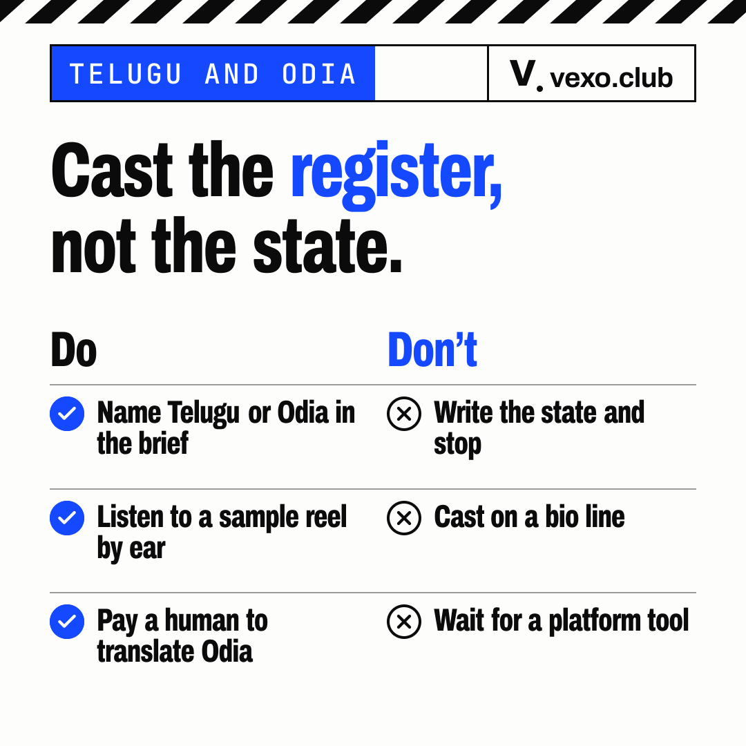 Do and do not pairs for Telugu and Odia briefs: name the language, listen to a sample, pay a human to translate Odia