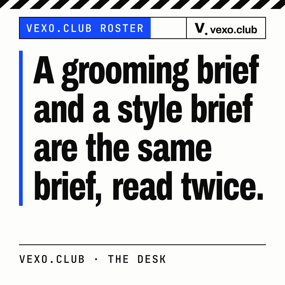 Quote card: a grooming brief and a style brief are the same brief, read twice, men’s lifestyle influencers India