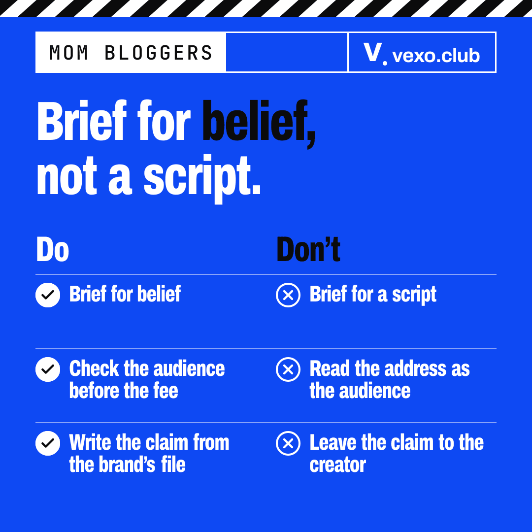 Do and do not pairs for briefing mom bloggers in India: belief over script, audience before fee, claim from brand file
