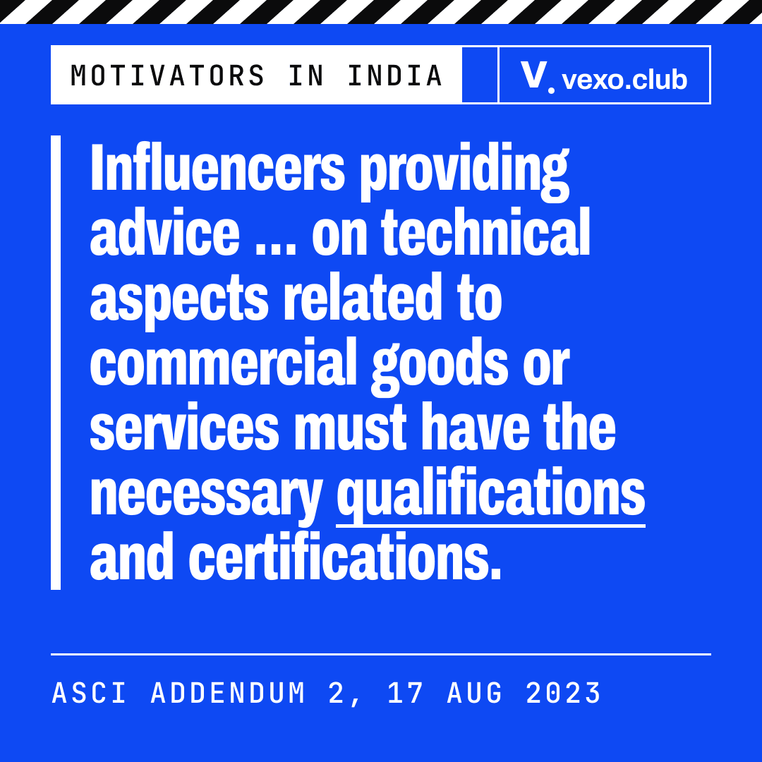 Quote card from ASCI’s Addendum 2: influencers advising on goods or services need the necessary qualifications