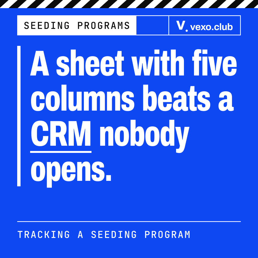 Quote card: a sheet with five columns beats a CRM nobody opens, tracking a micro influencer seeding program