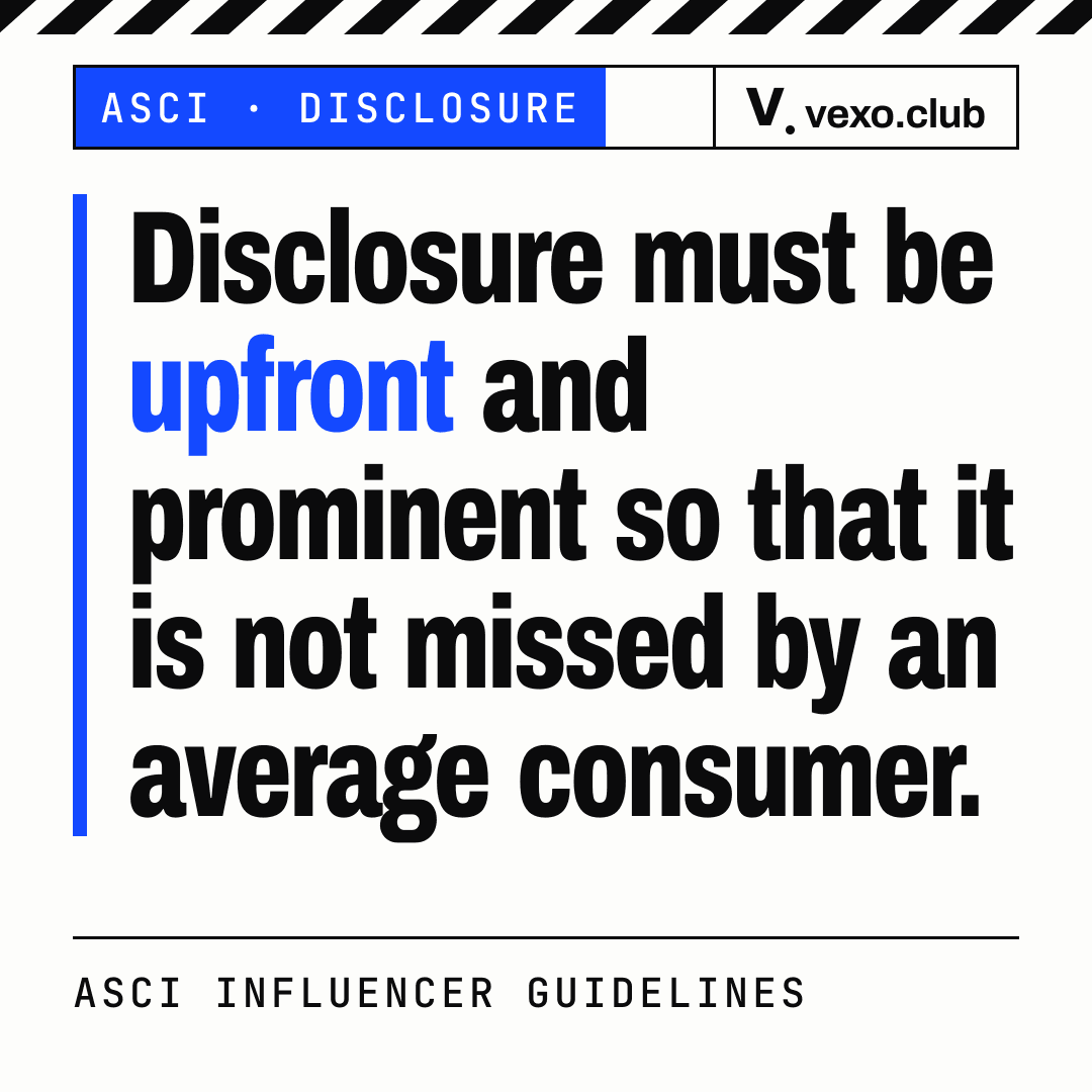 Quote card: ASCI says disclosure must be upfront and prominent, the label rule for YouTube Shopping affiliate videos