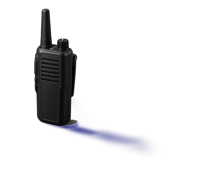 Black walkie-talkie standing upright