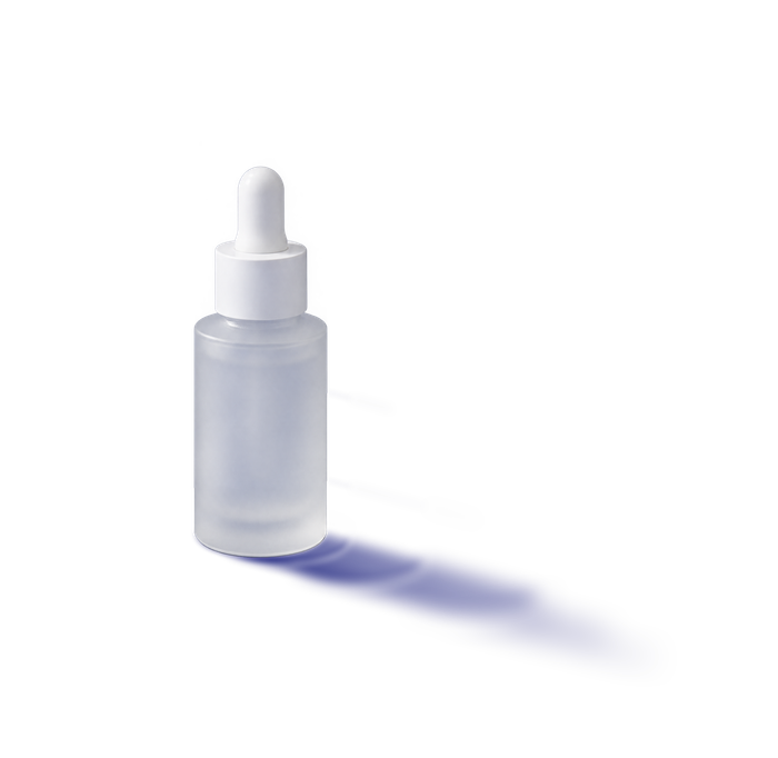 Frosted glass dropper bottle with a white cap