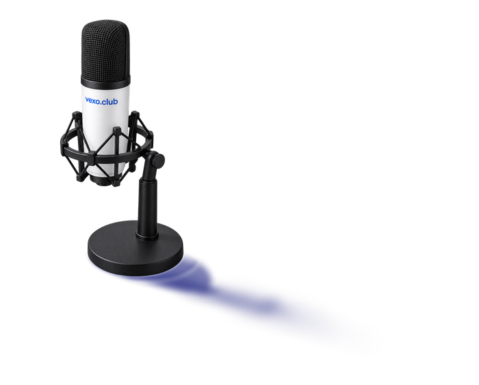 Studio voice-over microphone on a shock mount and round stand