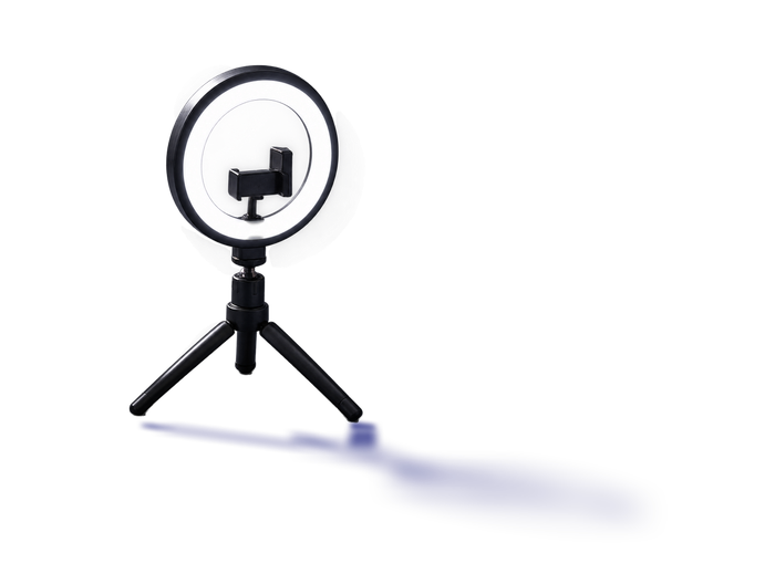 Ring light on a small black tripod