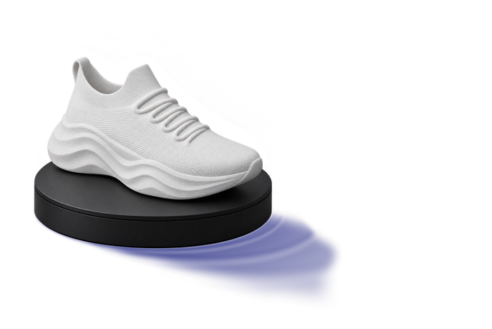 White sneaker on a black turntable