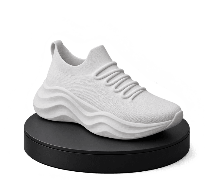 White sneaker on a black turntable