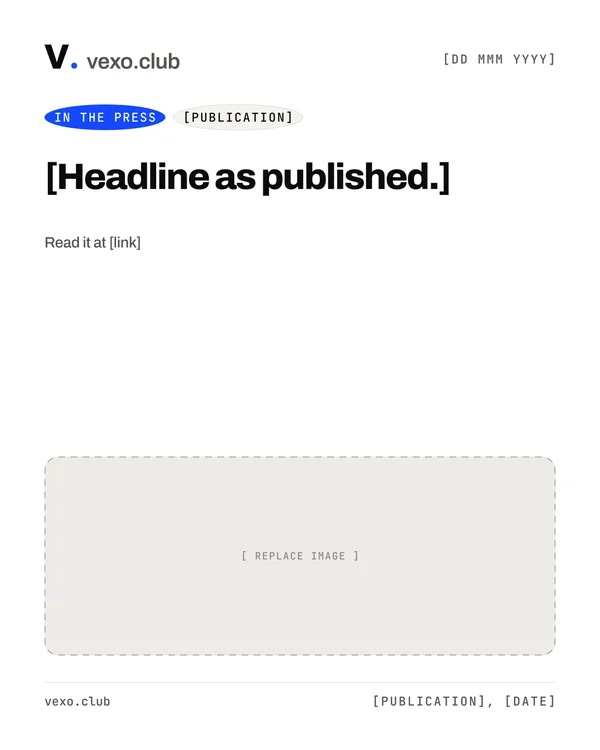 vexo.club coverage post template — press kit of an influencer marketing company.