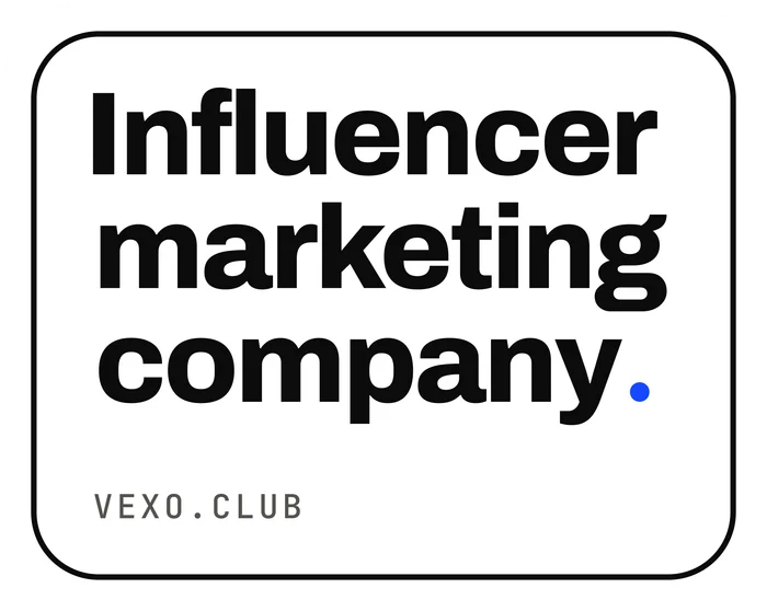 vexo.club badge sticker, ink on paper — influencer marketing agency in India.