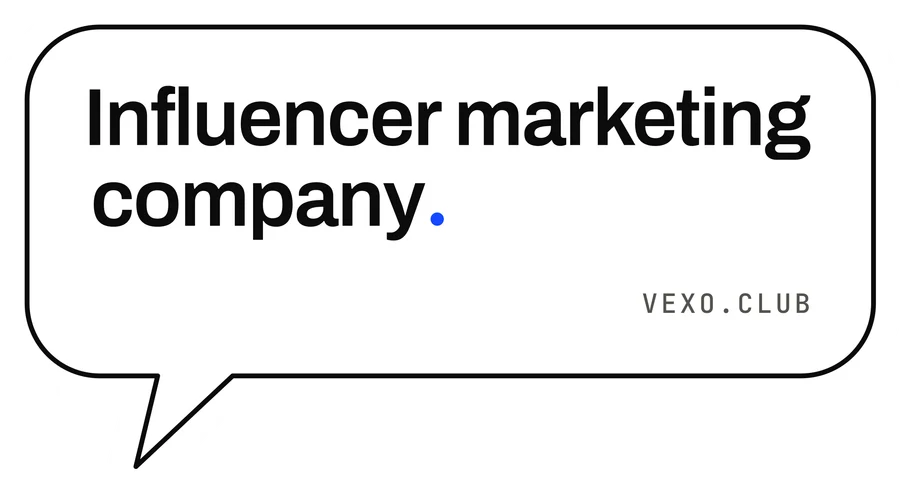 vexo.club speech-bubble sticker, ink on paper — influencer marketing agency in India.