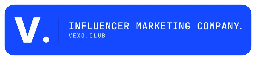 vexo.club bumper sticker, paper on blue — influencer marketing agency in India.