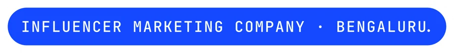 vexo.club Bengaluru label sticker, paper on blue — influencer marketing agency in Bangalore.