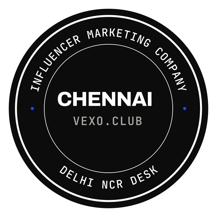 vexo.club Chennai postmark sticker, paper on ink — influencer marketing agency in Chennai.