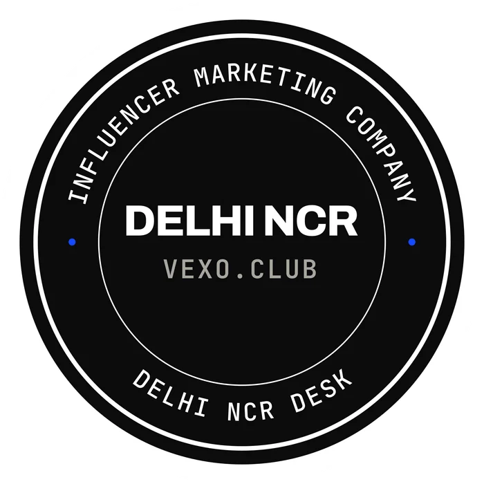 vexo.club Delhi NCR postmark sticker, paper on ink — influencer marketing agency in Delhi.