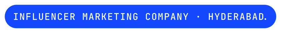 vexo.club Hyderabad label sticker, paper on blue — influencer marketing agency in Hyderabad.