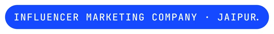 vexo.club Jaipur label sticker, paper on blue — influencer marketing agency in Jaipur.