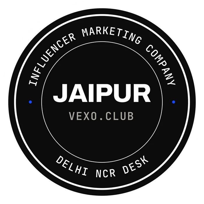 vexo.club Jaipur postmark sticker, paper on ink — influencer marketing agency in Jaipur.