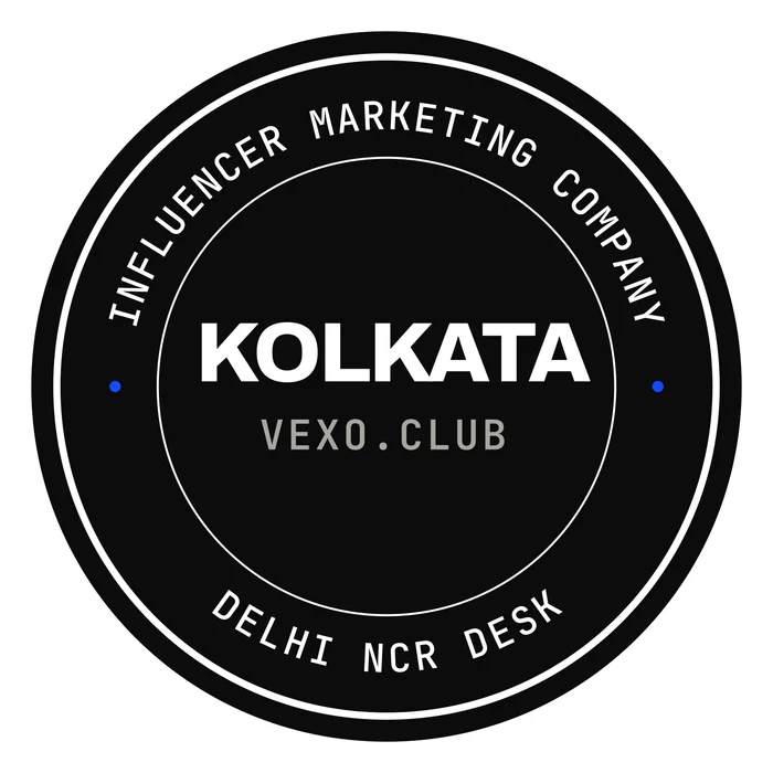 vexo.club Kolkata postmark sticker, paper on ink — influencer marketing agency in Kolkata.