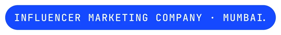 vexo.club Mumbai label sticker, paper on blue — influencer marketing agency in Mumbai.