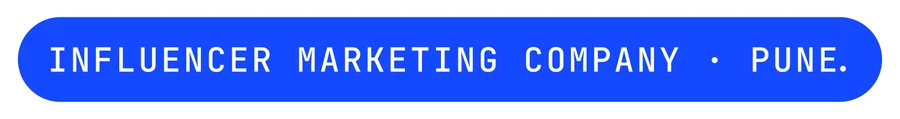 vexo.club Pune label sticker, paper on blue — influencer marketing agency in Pune.