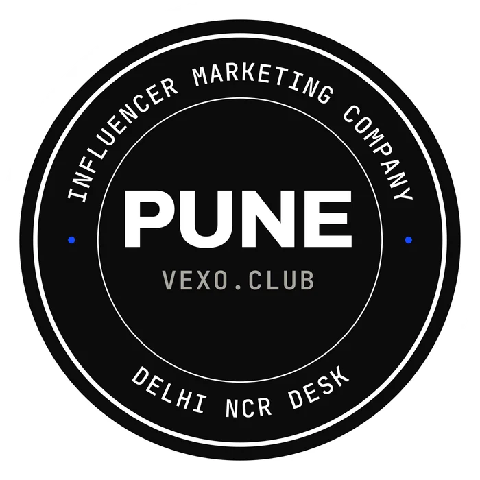 vexo.club Pune postmark sticker, paper on ink — influencer marketing agency in Pune.
