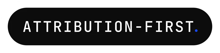 vexo.club label sticker reading “Attribution-first.”, paper on ink — influencer marketing agency in India.