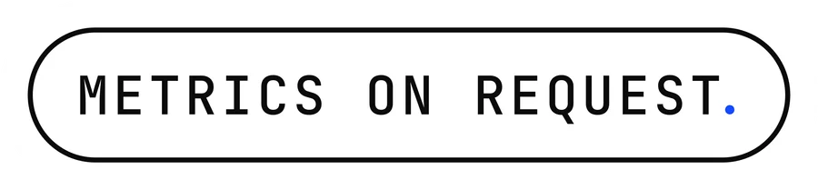 vexo.club label sticker reading “Metrics on request.”, ink on paper — influencer marketing agency in India.