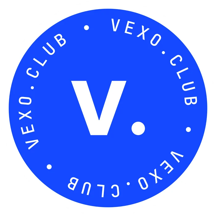 vexo.club seal logo sticker in blue — influencer marketing agency in India.
