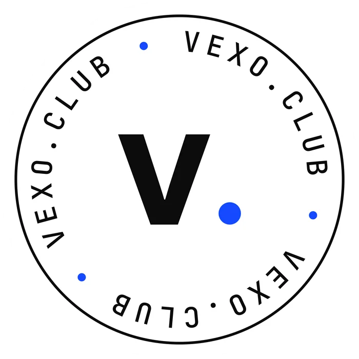 vexo.club seal logo sticker in white — influencer marketing agency in India.
